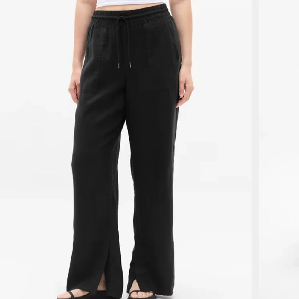 ATHLETA Retreat Linen High Rise Wide Leg Women's Black Pants (Women's 3X)